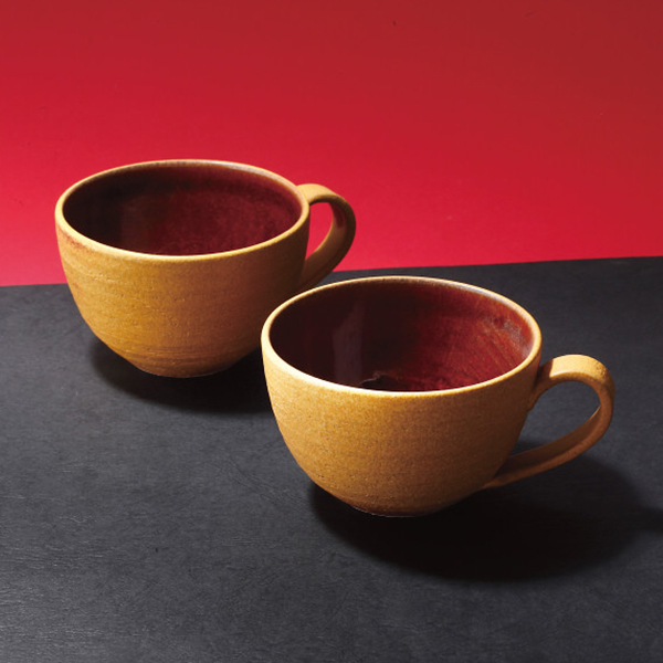 信楽焼　Ｄｅｅｐｂｒｅａｔｈスープカップペア　キャラメル