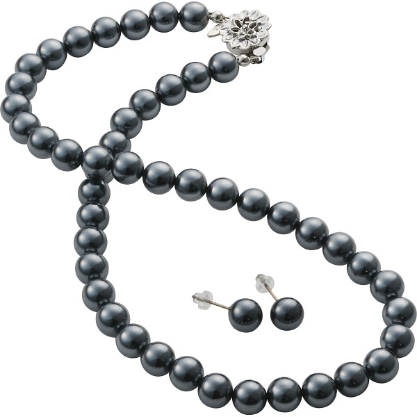 ドゥーナイスクラップ　泉州産貝パールピアスセット　ダークグレー