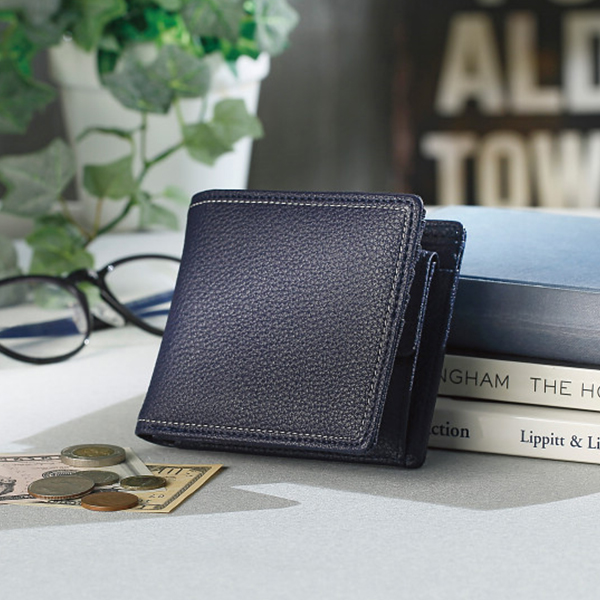 チェルベ　ダブルステッチ二つ折財布　ネイビー