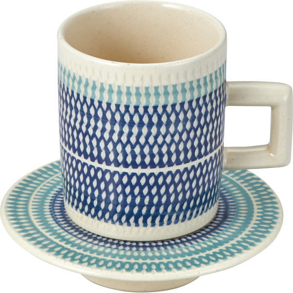 祥風窯　曽根洋司作　カンナ　珈琲碗皿　ブルー