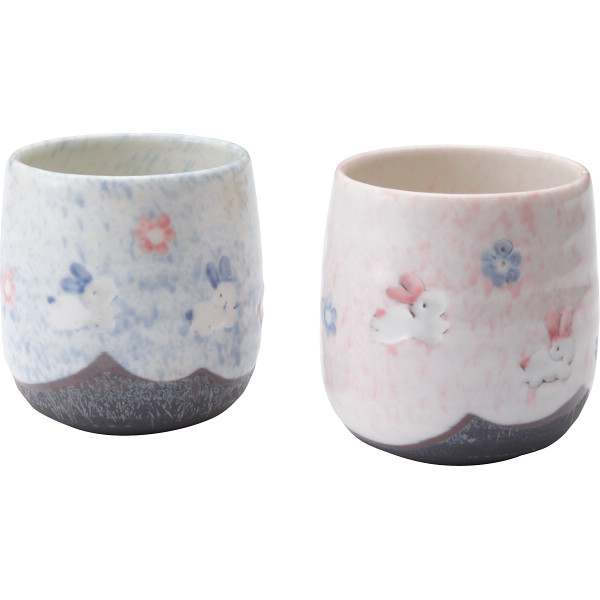 清水焼　青赤うさぎ　ペアフリーカップ