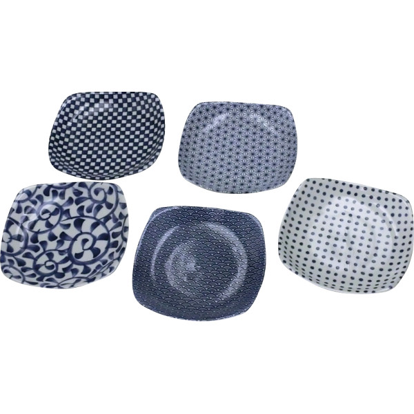 藍染　正角皿５柄揃
