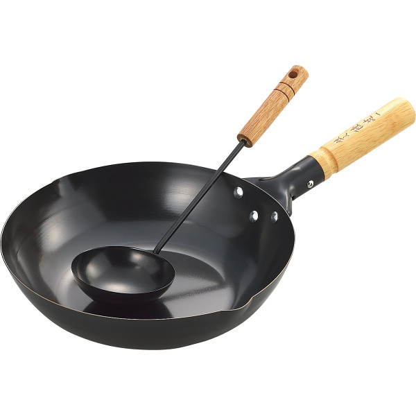 陳建一　木柄北京鍋（２８ｃｍ）中華お玉付