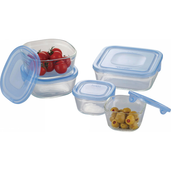 イワキ　パック＆レンジ　角型５点セット　ブルー