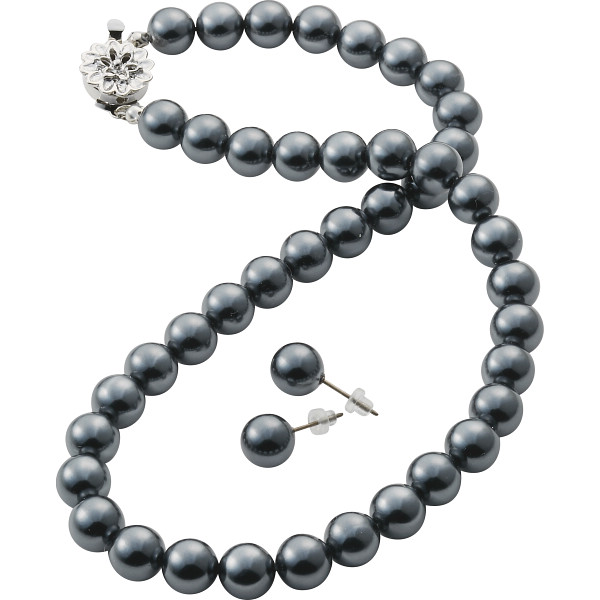 ドゥーナイスクラップ　泉州産貝パールピアスセット　ダークグレー