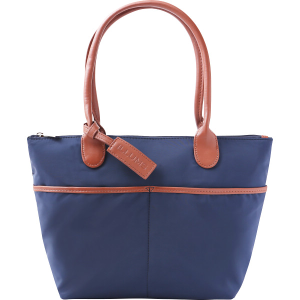 イルムス　チャーム付きバイカラーハンドバッグ　ネイビー