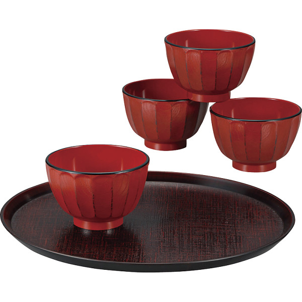 抗菌　根来　汁椀４客・盆付