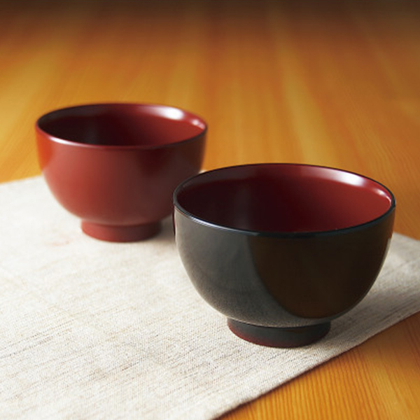 紀州塗　蔵　ペア羽反汁椀　溜色と古代朱