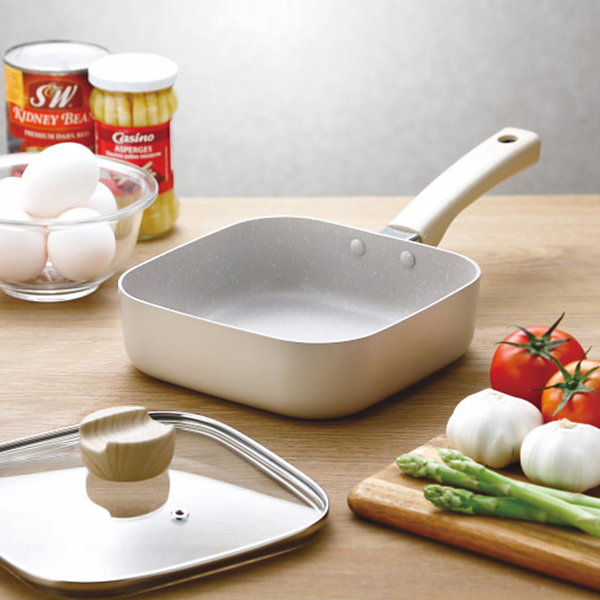 ホペア　ＩＨ対応ガラス蓋付マーブルスクエアパン（１８ｃｍ）