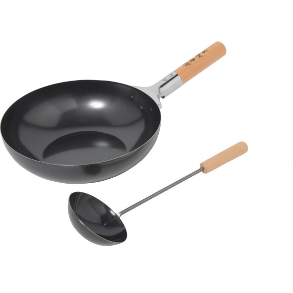 厨華巧房　鉄製炒め鍋（２６ｃｍ）（中華お玉付）