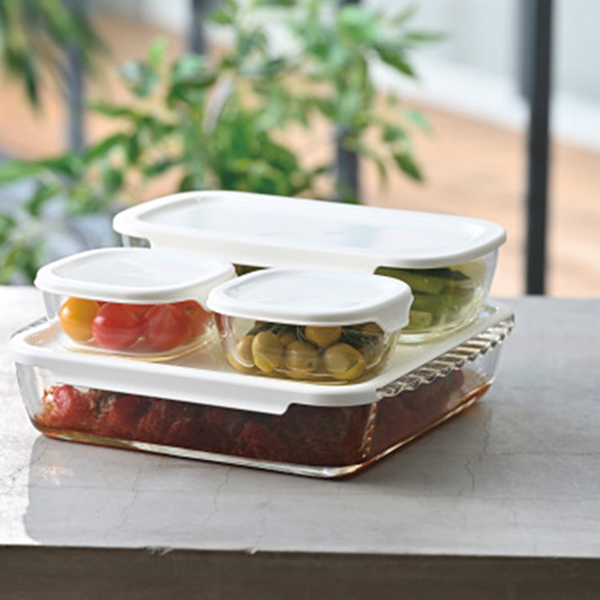 ハリオ　スタッキング耐熱ガラスコンテナ・スクエア４個セット