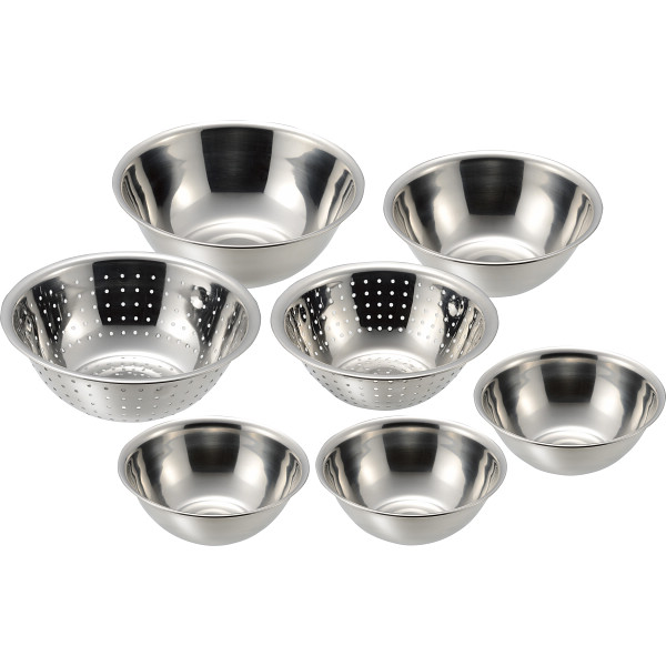 プロンジュⅢ　ステンレスボウル＆パンチングざる７点セット