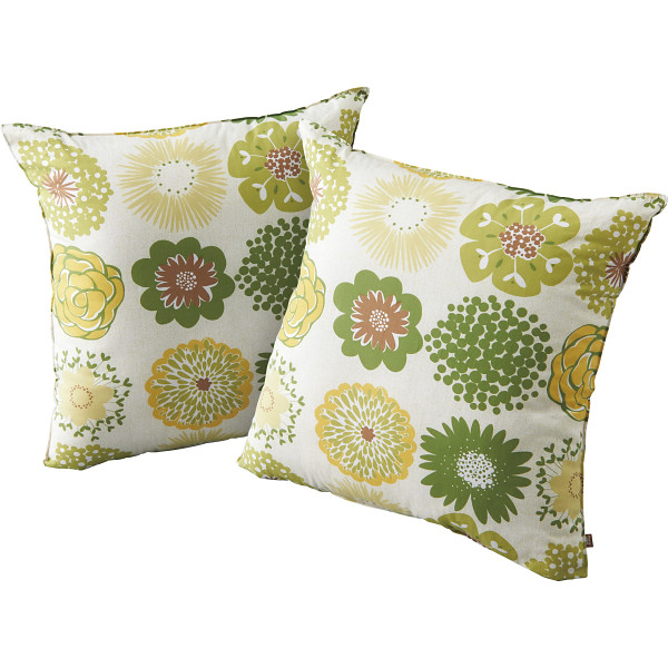 クッション２個セット（フラワードット）　グリーン