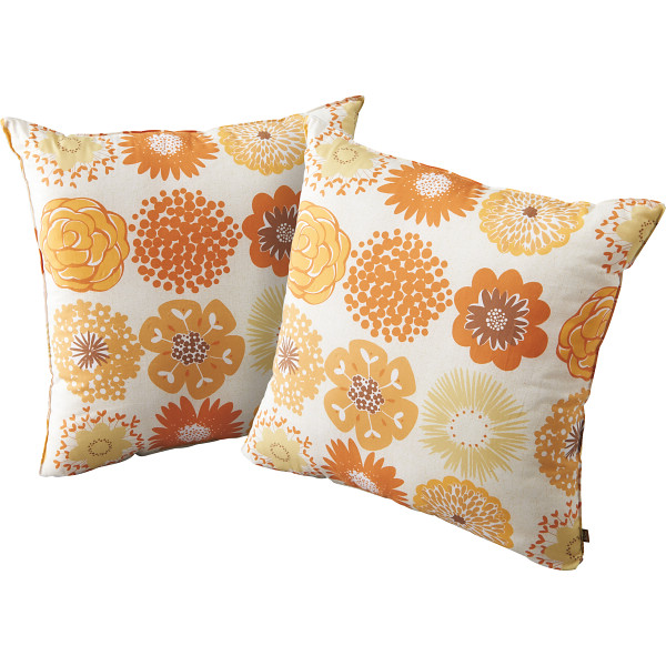 クッション２個セット（フラワードット）　オレンジ