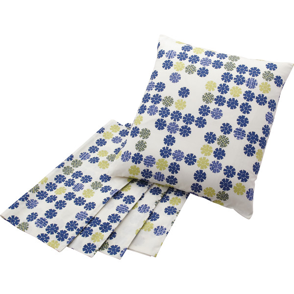 のんはん　座布団カバー５枚セット（おはじき）　ブルー