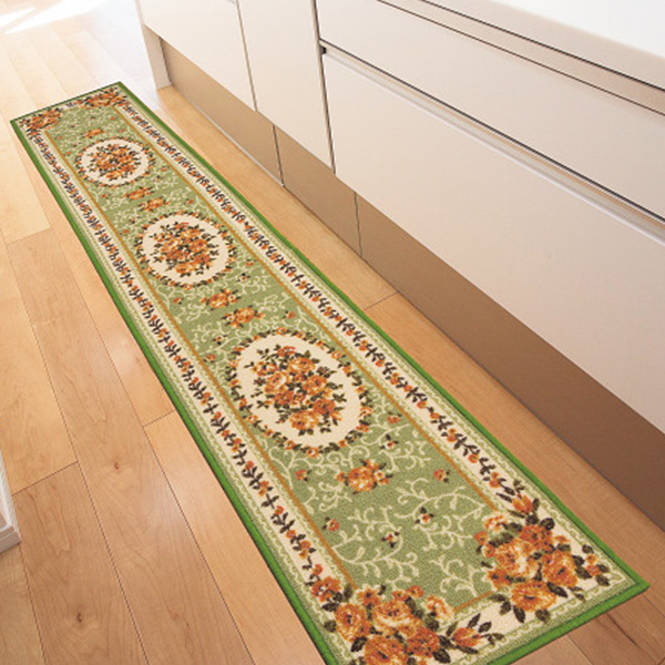 丈夫なはっ水加工キッチンマット　グリーン