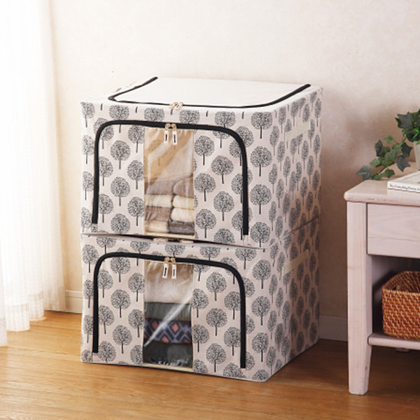 北欧調柄スタッキング窓付き収納ボックス　２個セット　デイツリー