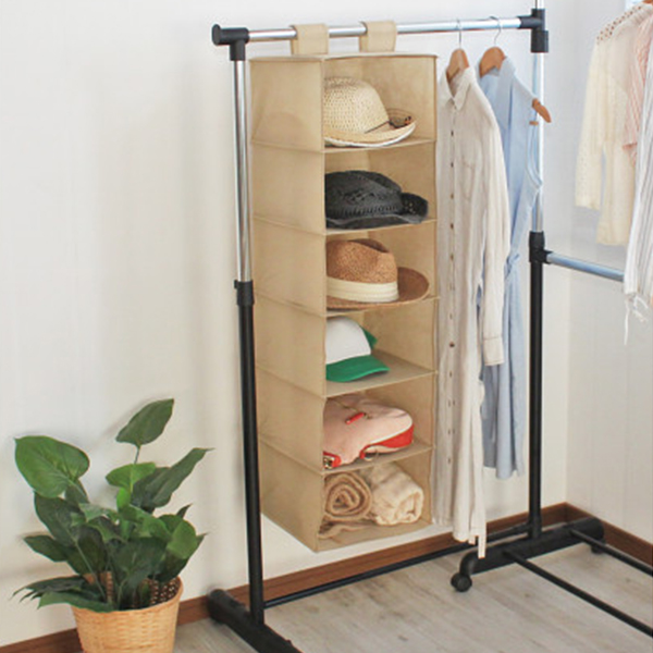 吊り下げ収納ラック６段　２個組　ベージュ