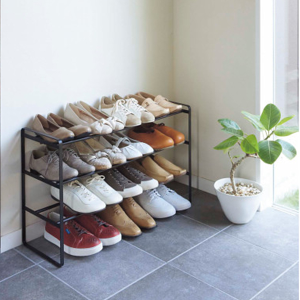 伸縮シューズラック３段　ホワイト
