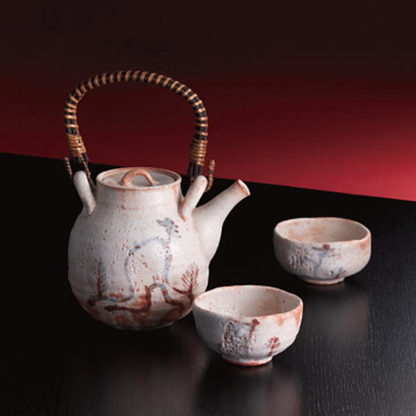 志野山文つる手土瓶茶器