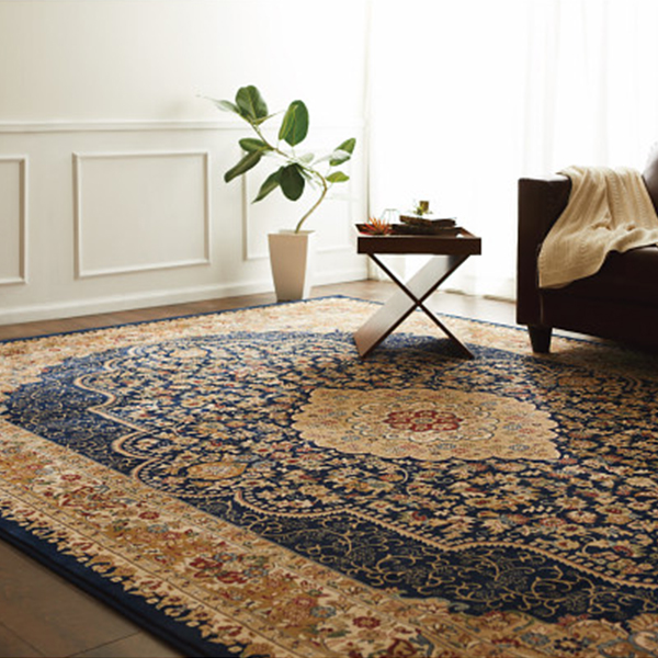 トルコ製ウィルトンラグ　ネイビー