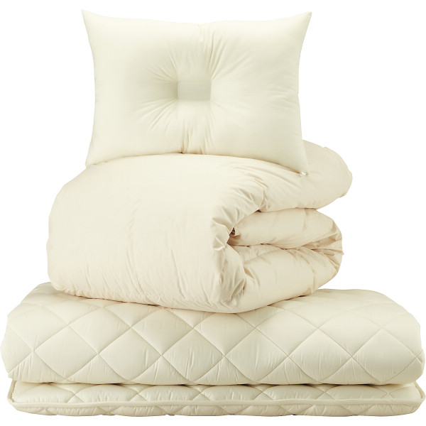 日本製羽毛ふとん（抗菌防臭羽毛使用）・エステル敷ふとん・枕　３点セット