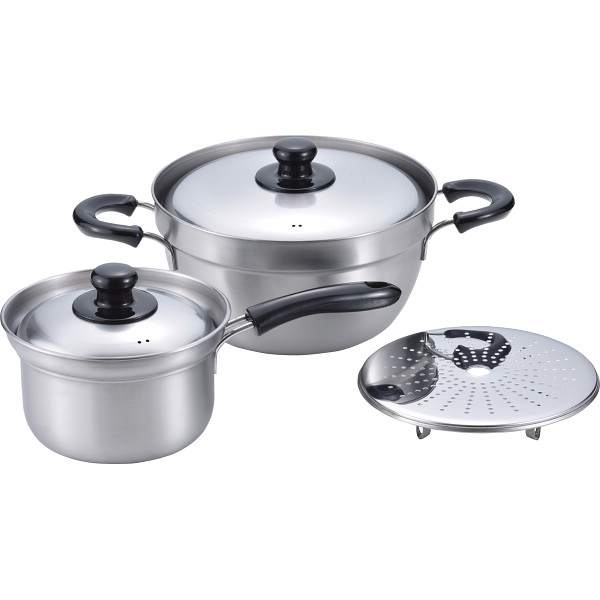 燕三　ふきこぼれにくい片手鍋（１６ｃｍ）＆両手鍋（２３ｃｍ）目皿付