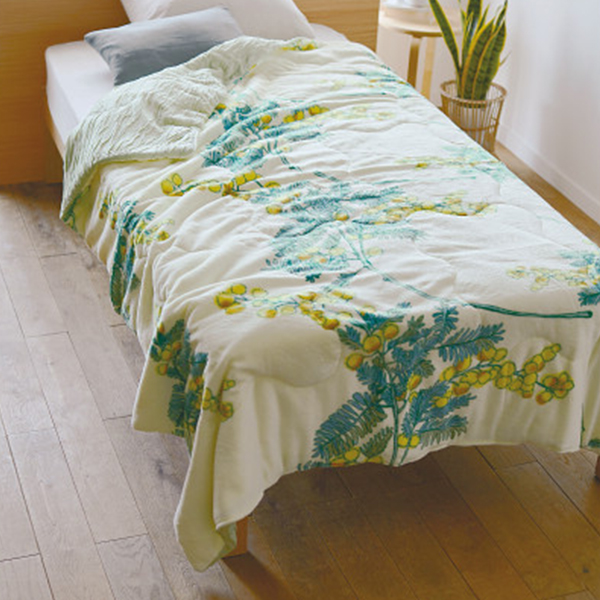 ミアミモザ　もこふあニット＆マイクロ　リバーシブル肌ふとん　グリーン