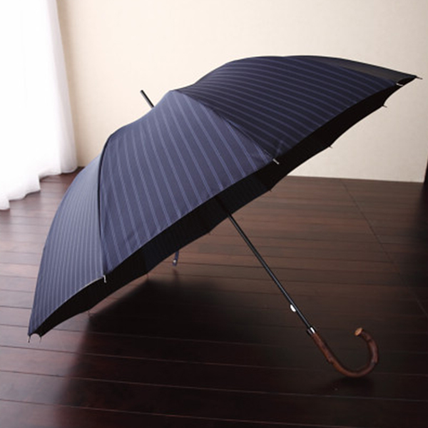 ＜匠＞有村　職人の手作り　紳士雨晴兼用先染綾織長傘　クロ