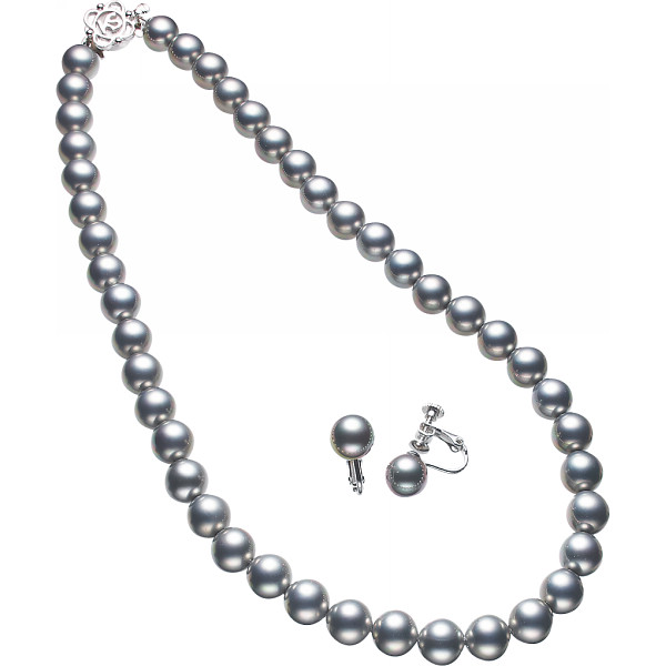 カンサイセレクション　花珠貝パールネックレスセット　グレー