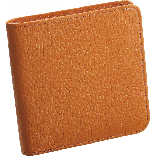 良品工房　日本製牛革二つ折財布　キャメル