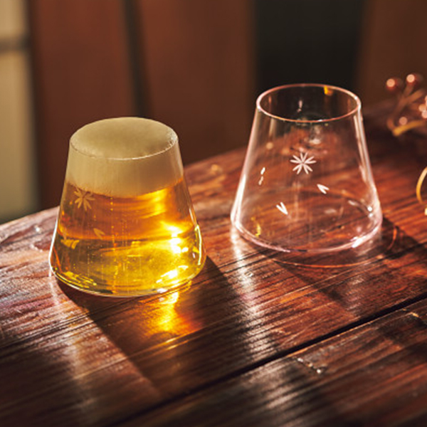 田島窯　江戸硝子　富士山　宝永グラス　紅白ペア（木箱入）