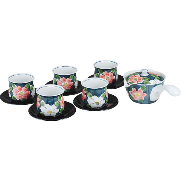波佐見焼　濃山茶花　茶托付急須茶器揃