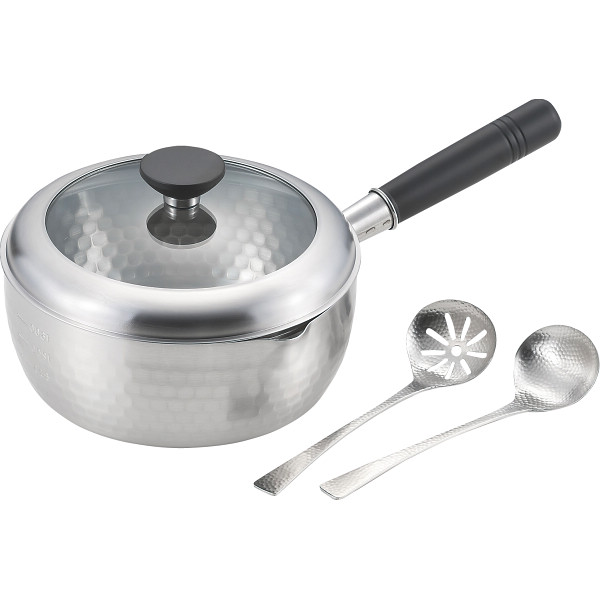 銀鱗　蓋付き槌目雪平鍋（２０ｃｍ）（お玉付）