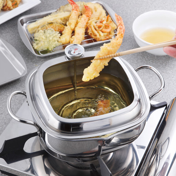 食彩亭　ステンレス角型天ぷら鍋（２０ｃｍ）（バット付）