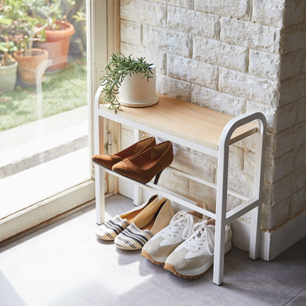 立ちやすいベンチシューズラック　ホワイト