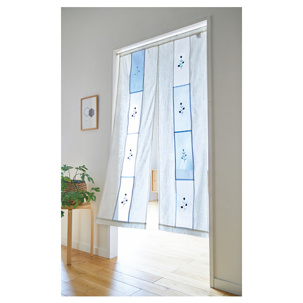 のれん２色セット（オーガンジーパッチワーク）　ブルー×アイボリー