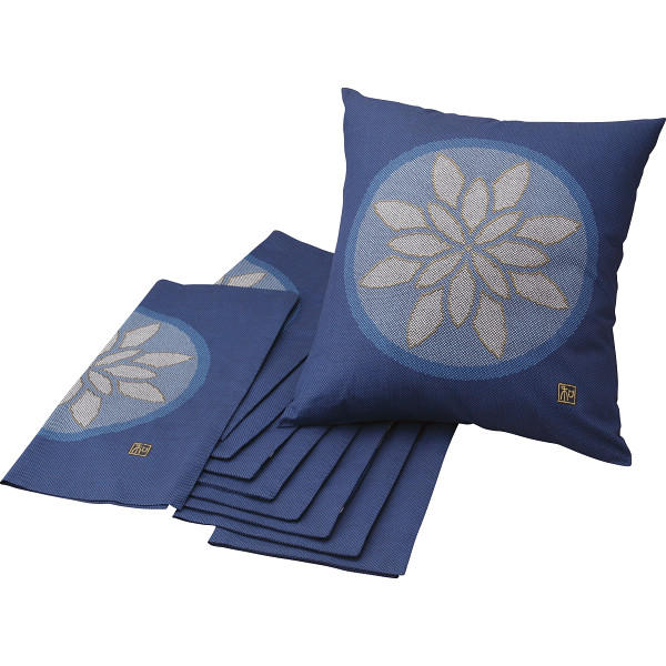 座布団カバー１０枚セット（花紋）　紺