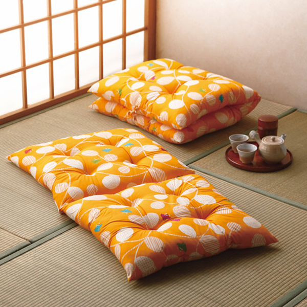 たためる長座ぶとん２枚セット（ちどり）　オレンジ