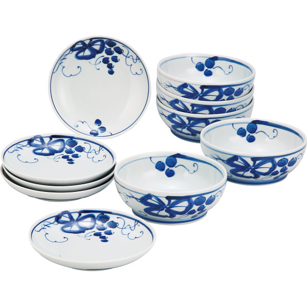 波佐見焼　古染青磁ぶどう絵　食卓揃