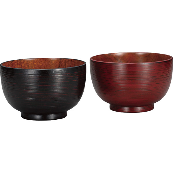 さび漆　はけ目　大椀ペア