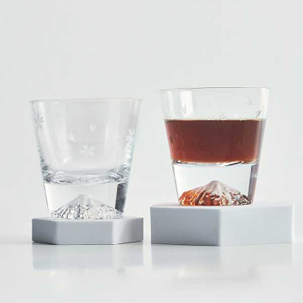 田島窯　江戸硝子　富士山　ロックグラス　桜切子（木箱入）　２個