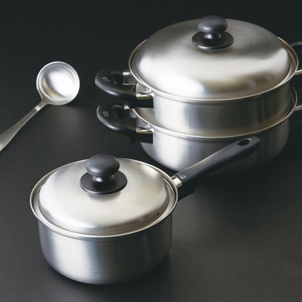 燕三　片手鍋（１８ｃｍ）＆二段蒸し器（２４ｃｍ）お玉付