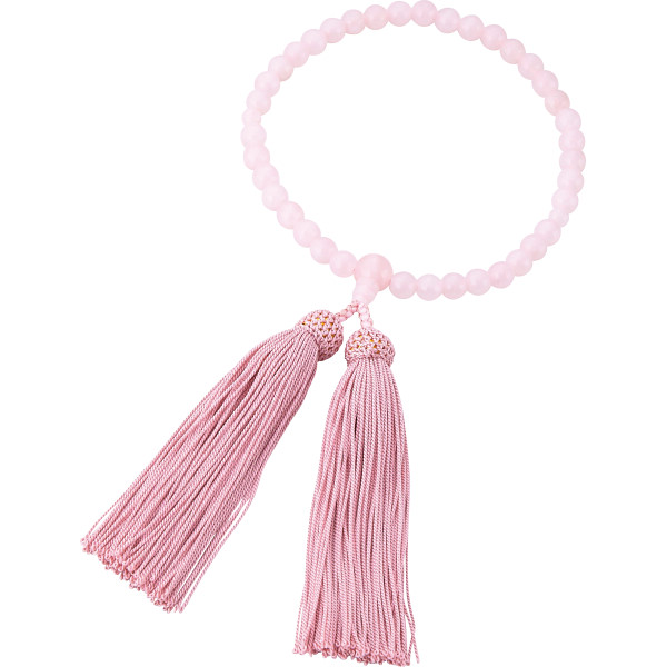 女性用片手念珠　ローズクォーツ共仕立・正頭