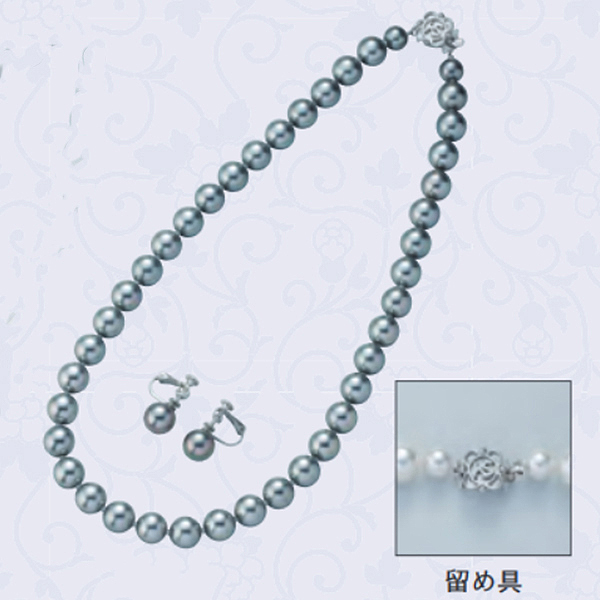 カンサイセレクション　花珠貝パールネックレスセット　グレー