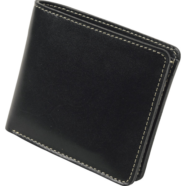 ｍ，ｉ，ｕ，ｏ．ｊ　ヌメ革　二つ折財布（メンズ）　　ブラック