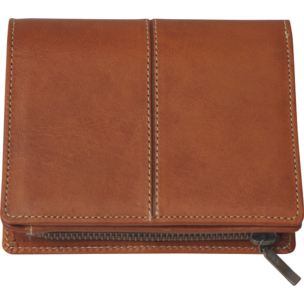 良品工房　日本製牛革二つ折れ財布（ファスナー付小銭入れ）