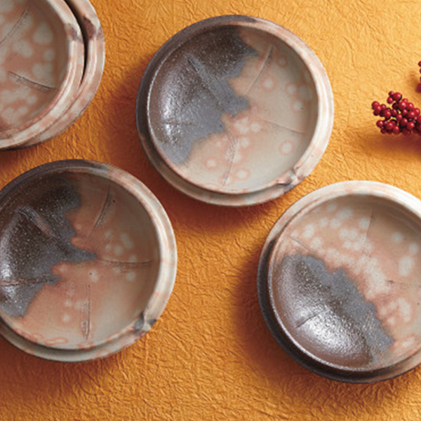 萩焼　三戸逸雄作　御本手　取皿５枚揃