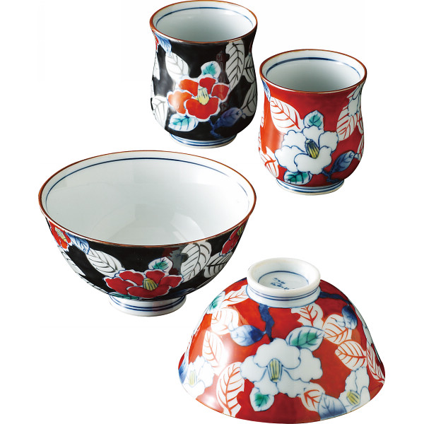 伊万里焼　色彩山茶花　睦揃