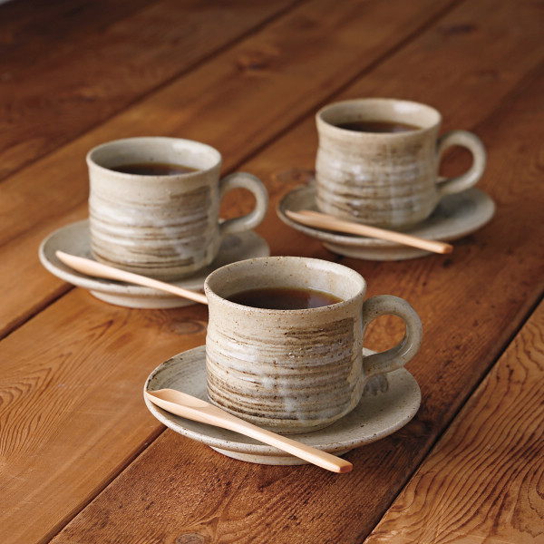 信楽焼　墨刷毛　碗皿５客揃